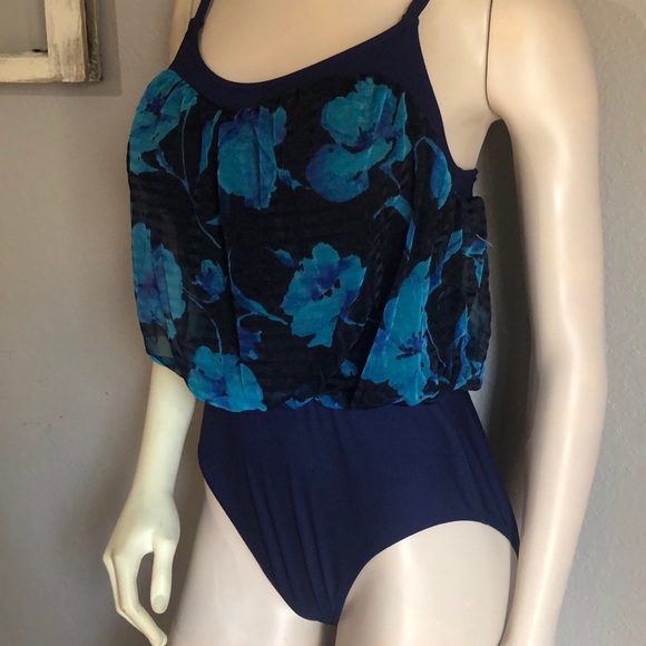NWOT Navy floral one Piece Swimsuit - Picture 2 of 5